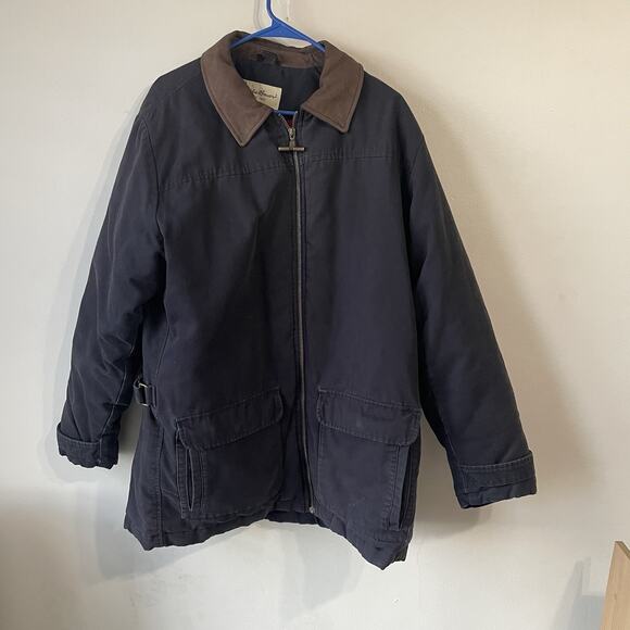 Vintage Eddie Bauer Jacket Mens XL Tall Navy Goose Down Chore Barn Coat Quilted - Picture 3 of 15